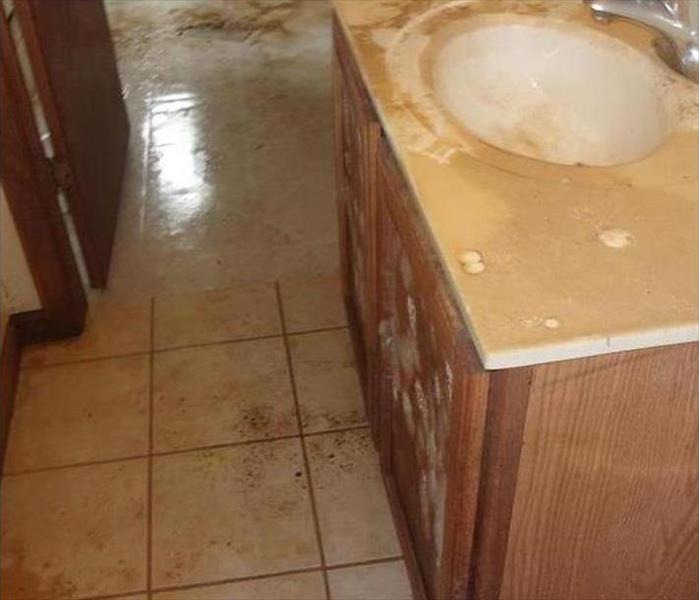 dirty, sewage in a bathroom and countertop